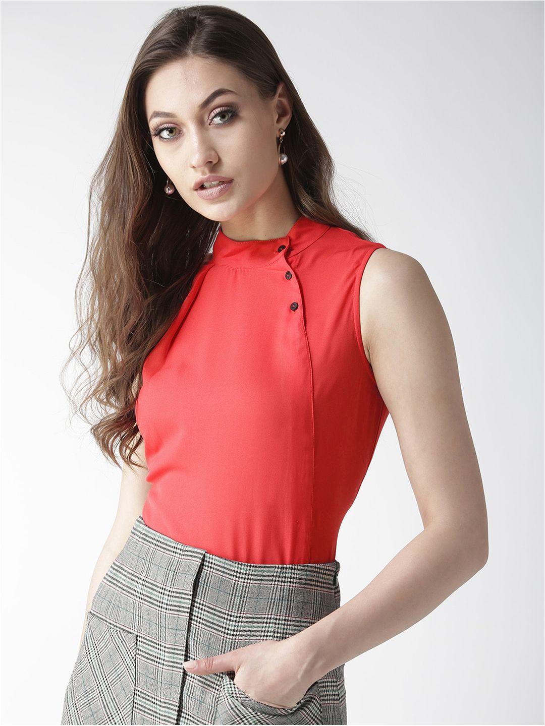 la zoire woman red georgette one side pleat top