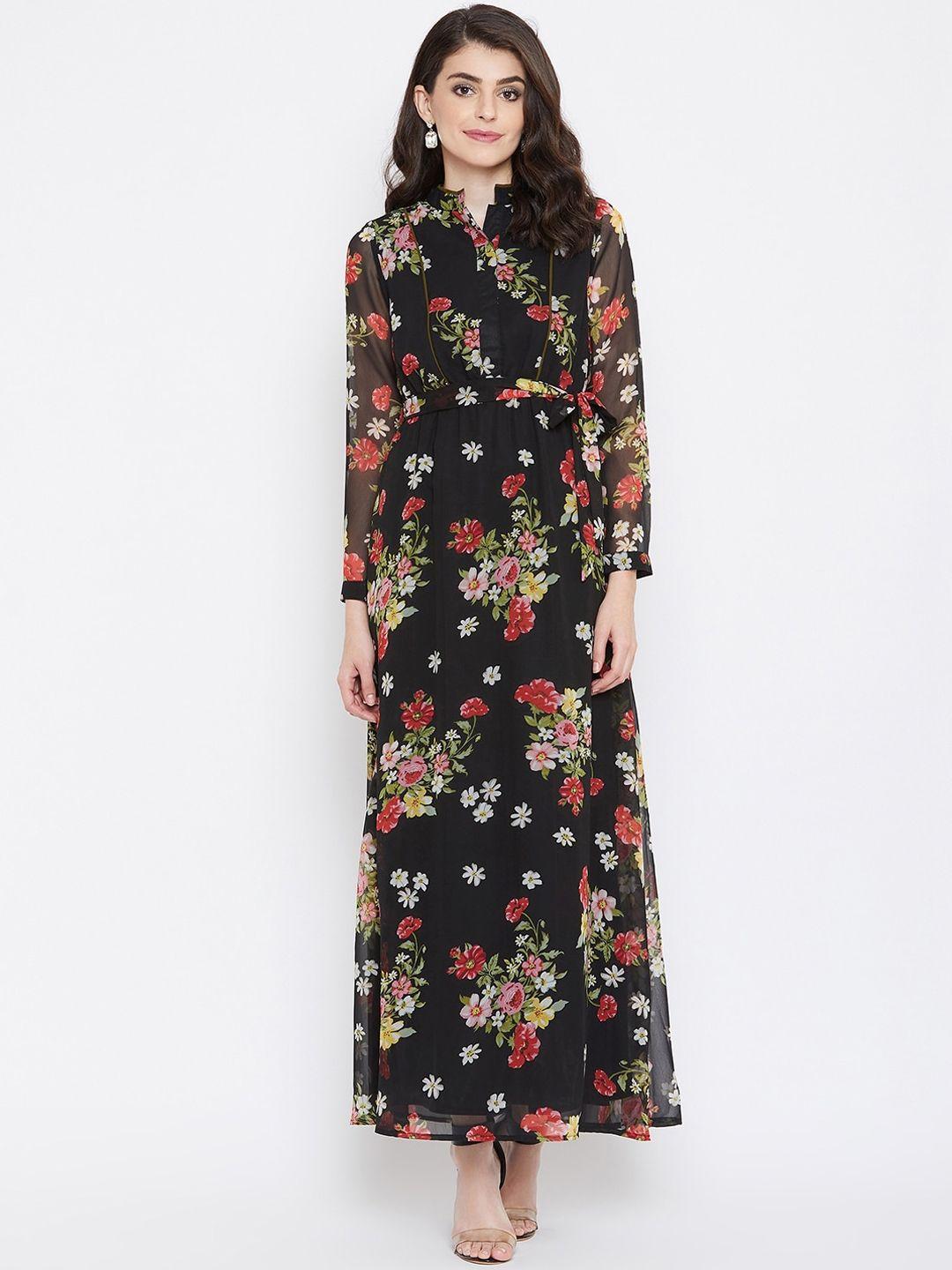 la zoire women black floral georgette maxi dress