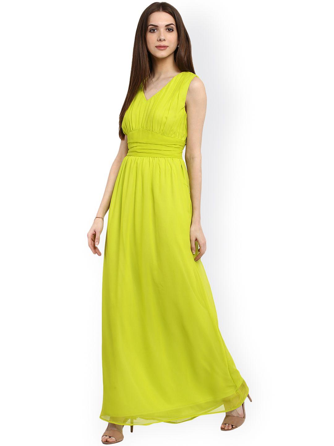 la zoire women lime green solid maxi dress