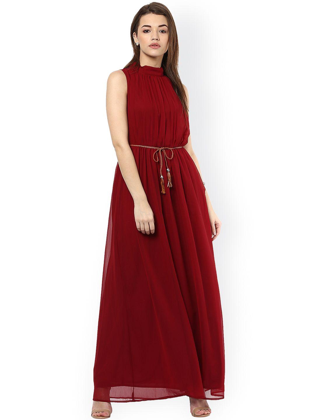 la zoire women maroon solid maxi dress