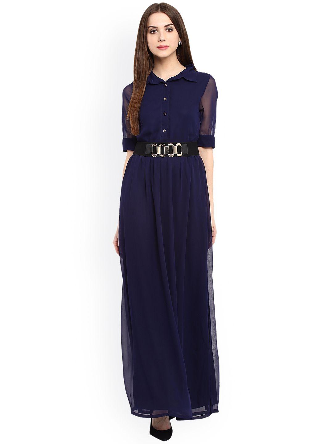 la zoire women navy blue solid maxi dress