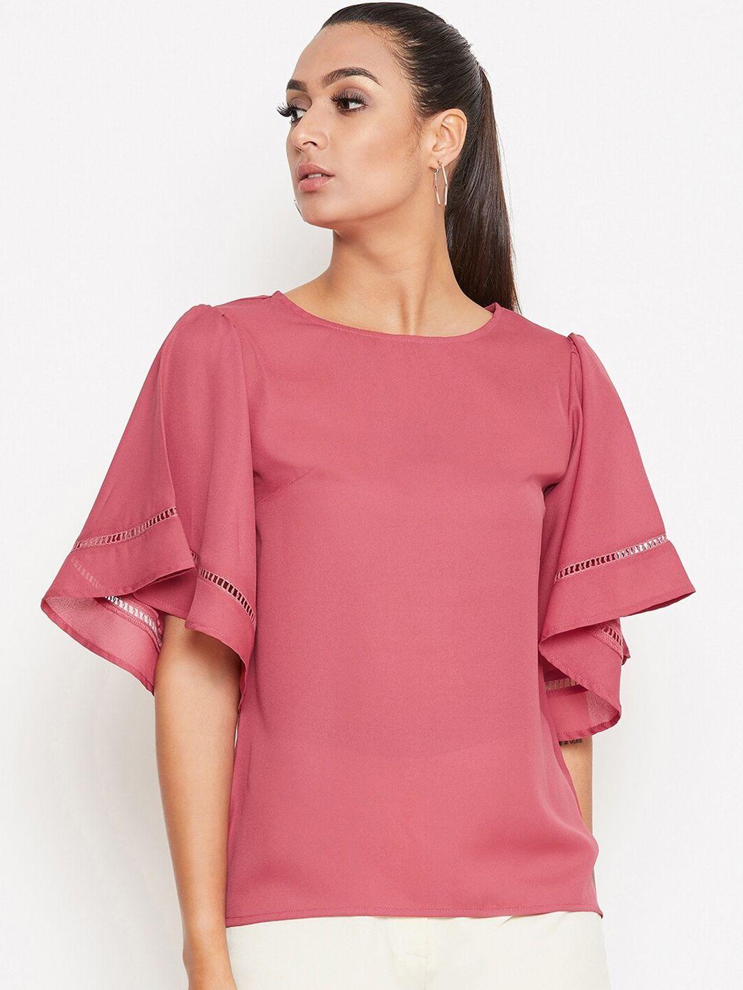 la zoire women pink flared sleeve regular top