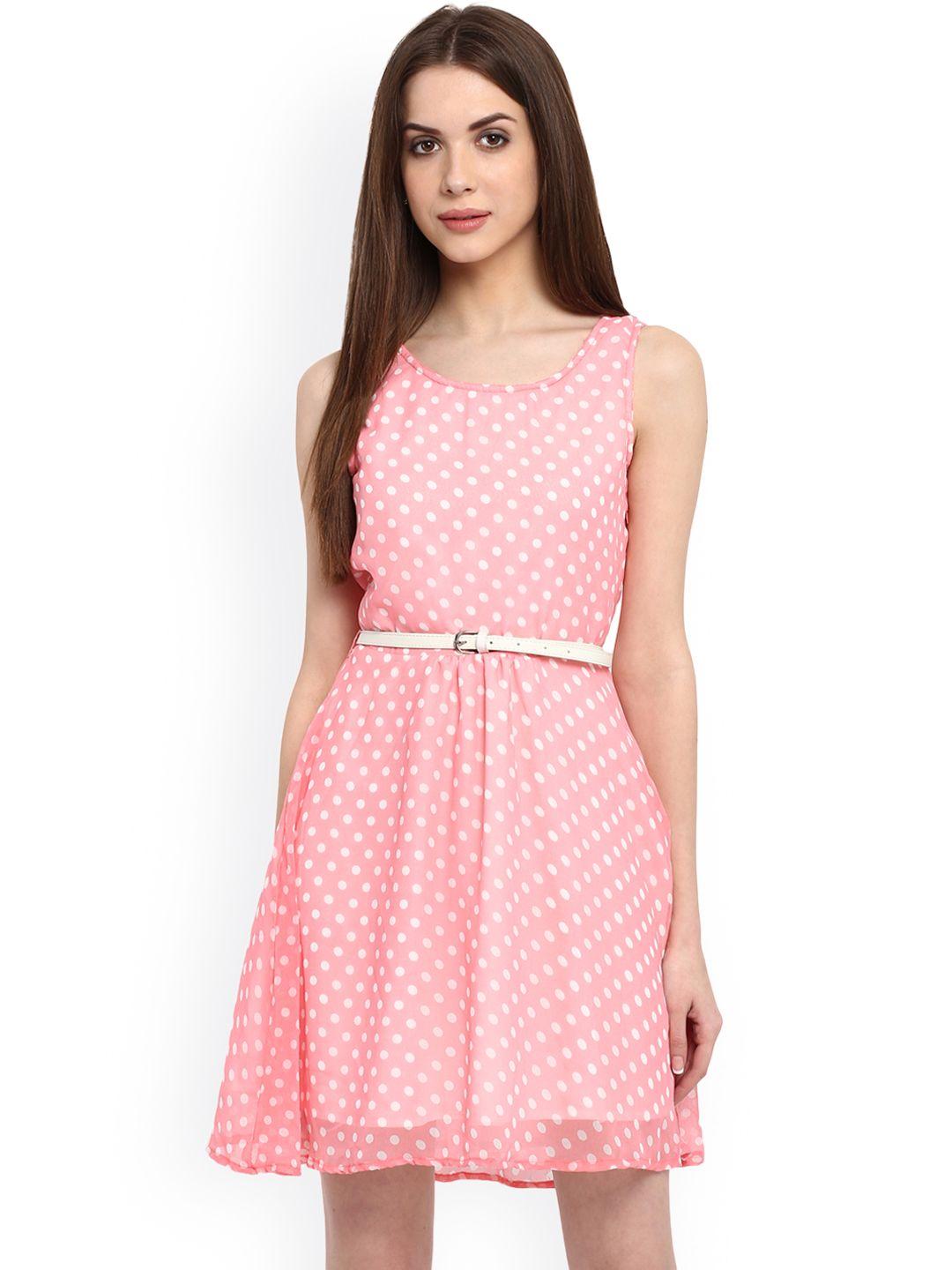 la zoire women pink printed fit and flare dress