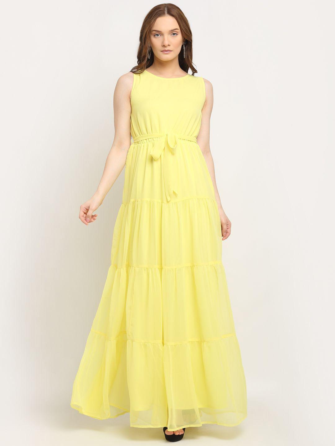 la zoire yellow georgette maxi dress