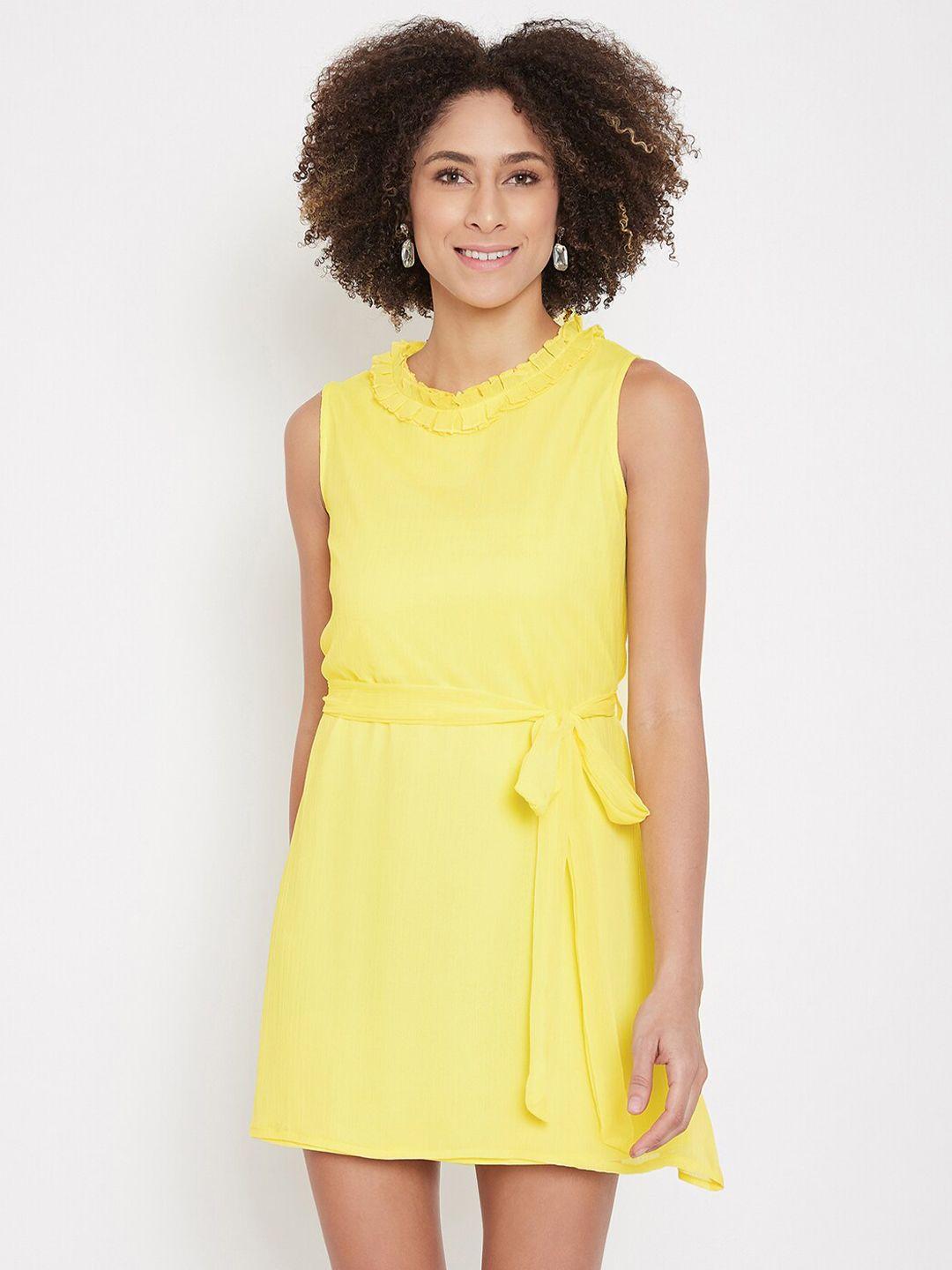 la zoire yellow ruffle detailed chiffon mini dress