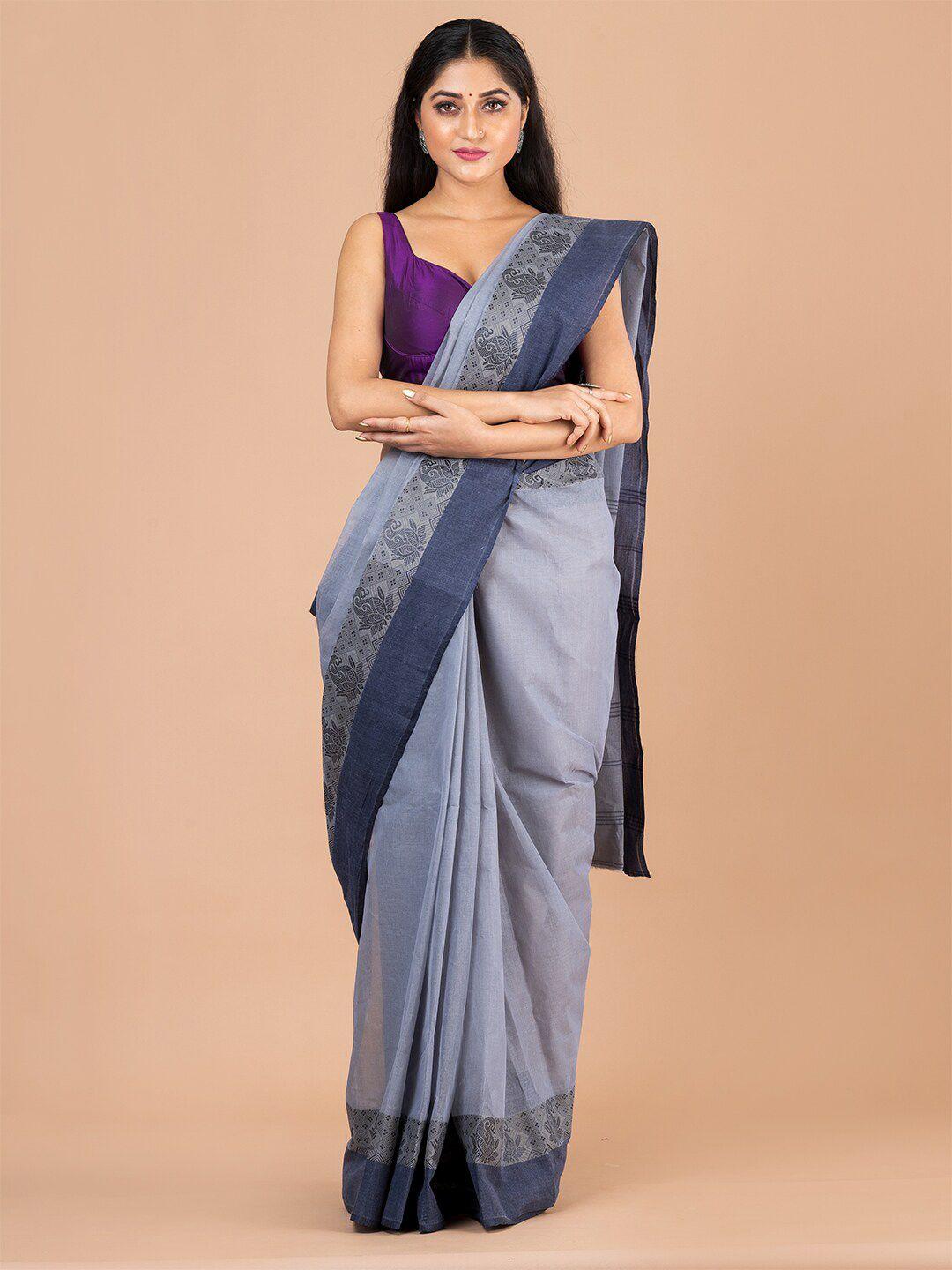laa calcutta grey woven design pure cotton jamdani saree
