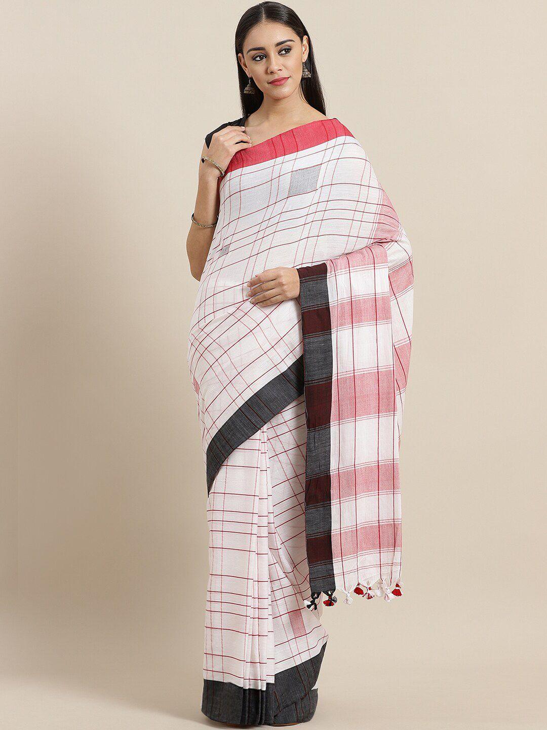 laa calcutta checked handloom saree with blouse piece