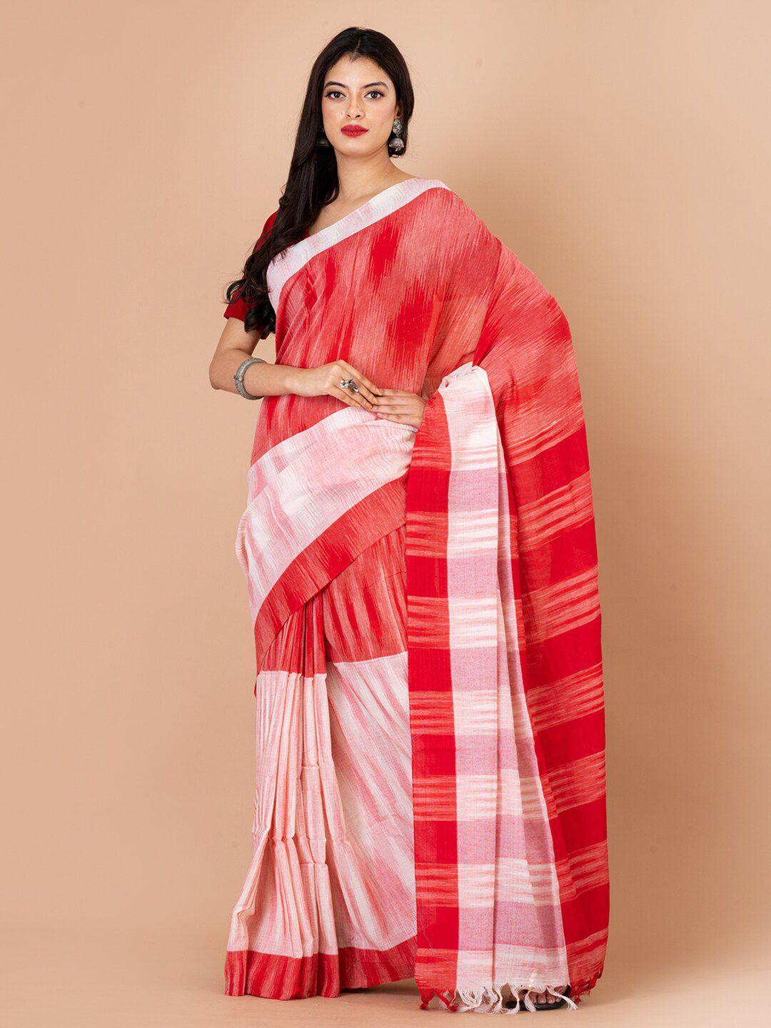 laa calcutta colourblocked woven design pure cotton saree