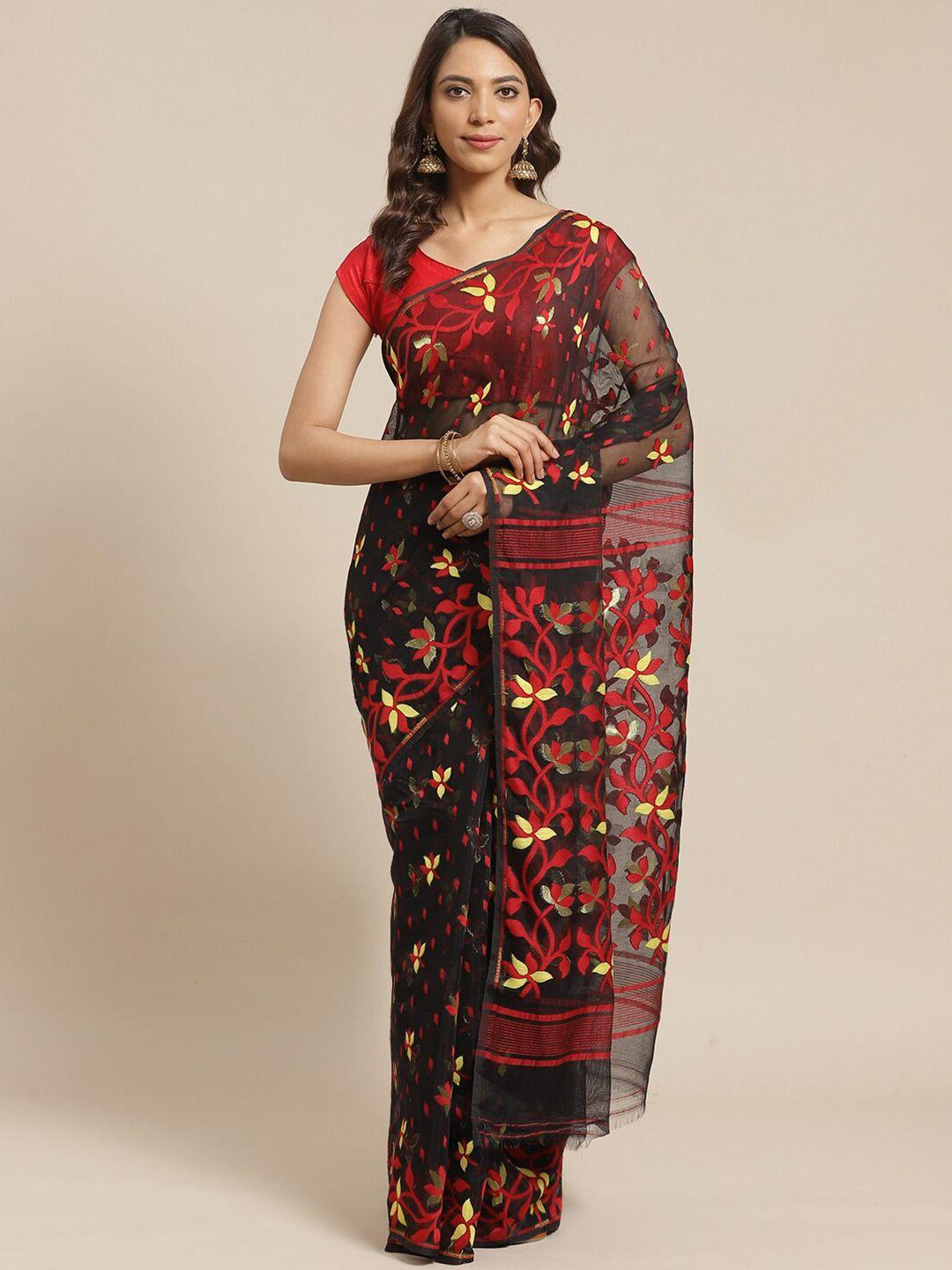 laa calcutta floral embroidered jamdani saree