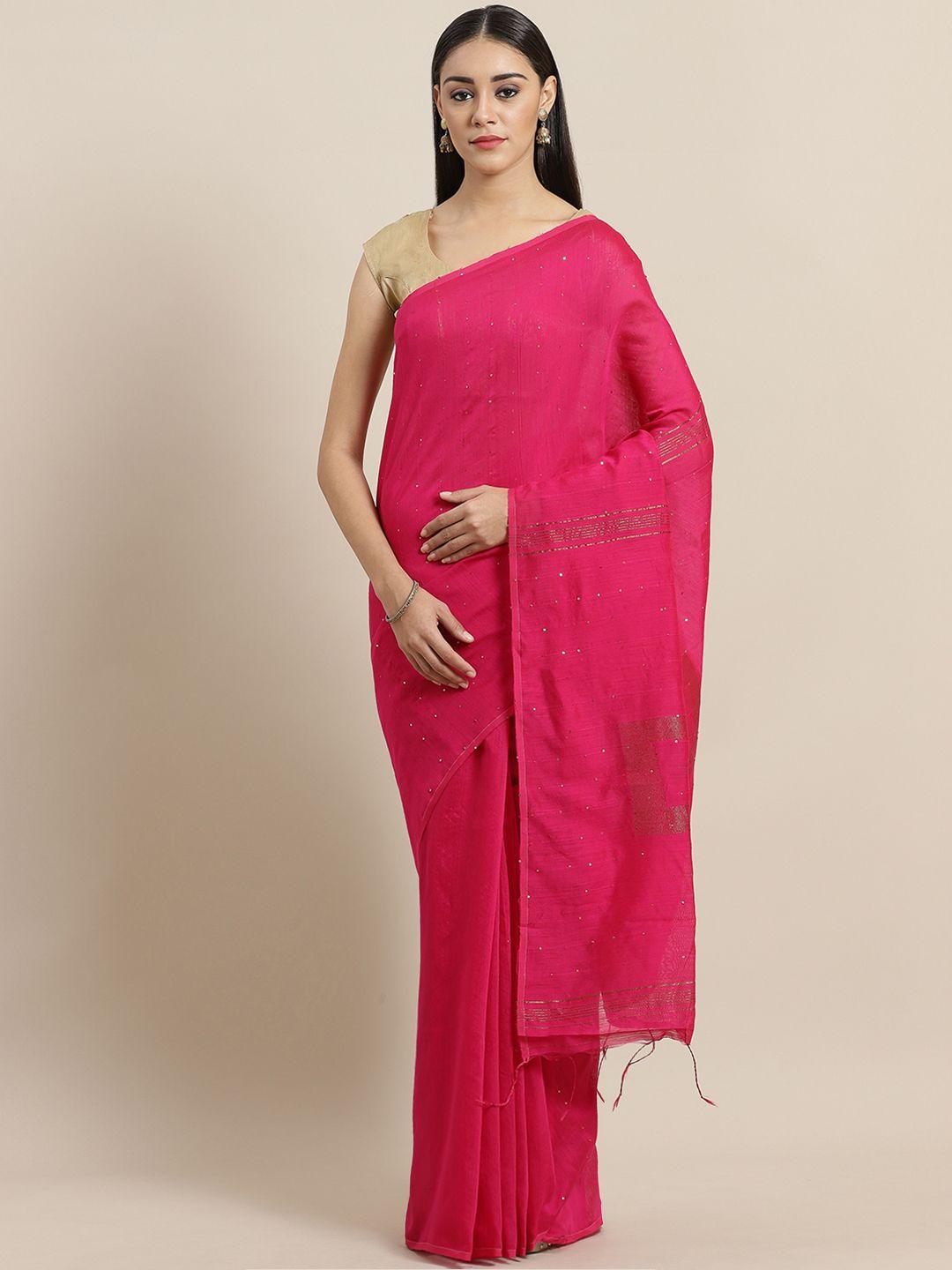 laa calcutta pink sequinned handloom saree