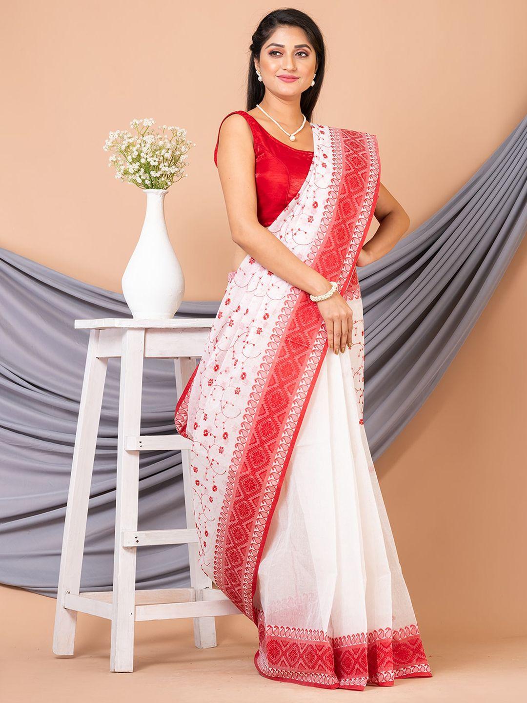 laa calcutta woven design pure cotton taant saree