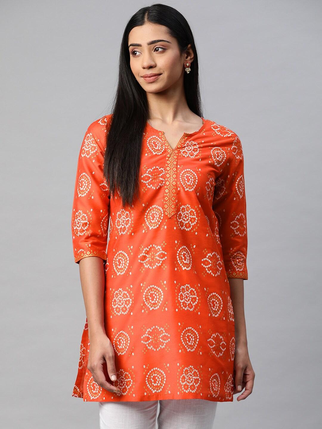 laabha-orange-&-white-printed-tunic