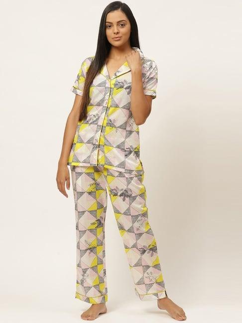 laabha pink & grey cotton printed shirt pyjama set