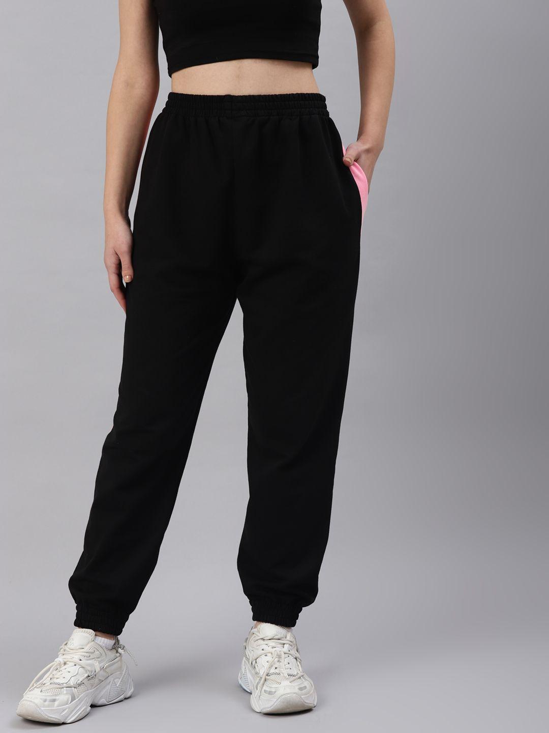 laabha women black & pink regular fit stylish jogger track pants