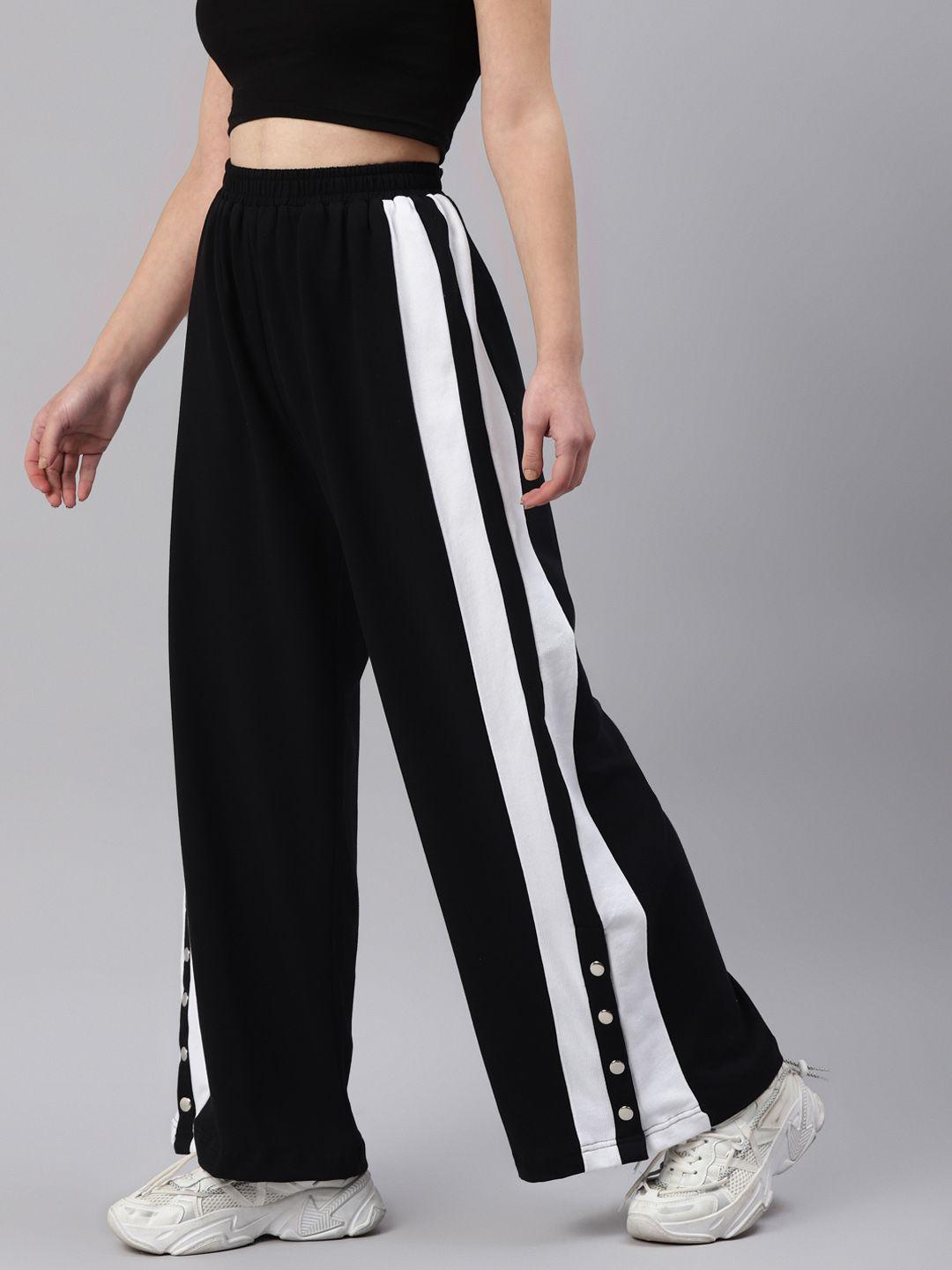 laabha women black & white regular fit stylish track pants