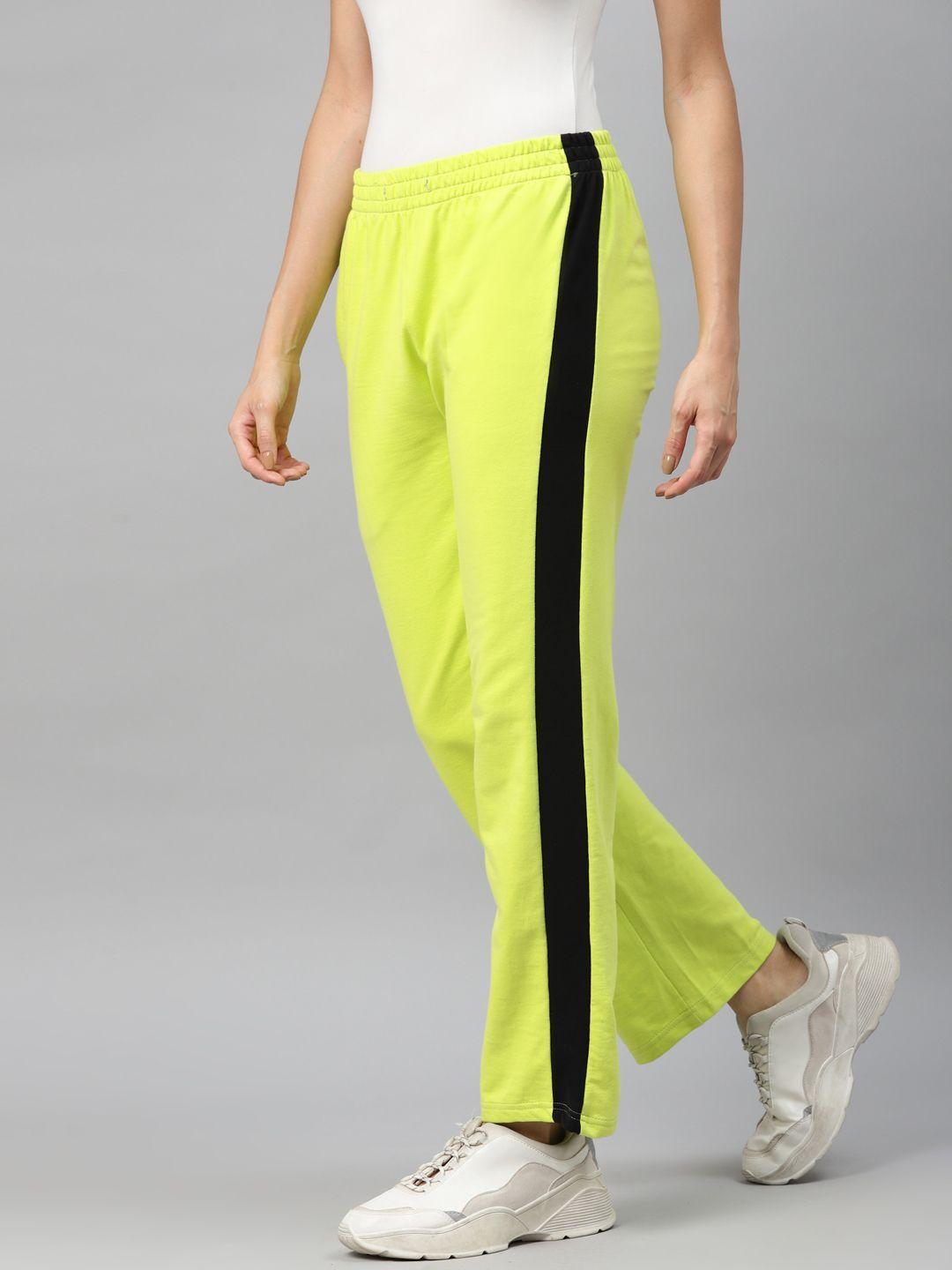 laabha women fluorescent green & black colourblocked track pants