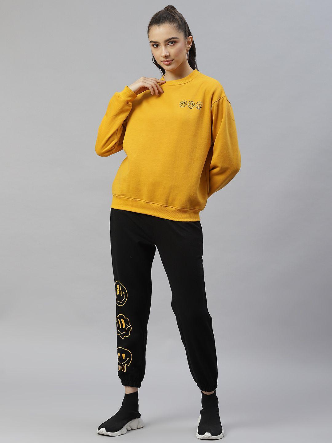 laabha women mustard yellow & black solid tracksuit