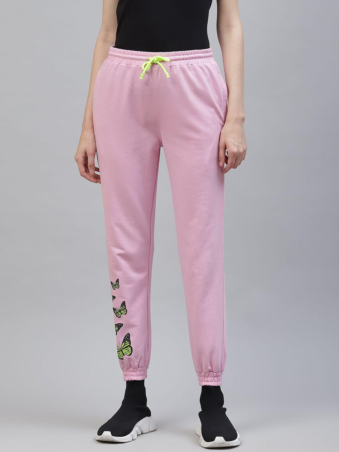 laabha women pink conversational printed joggers