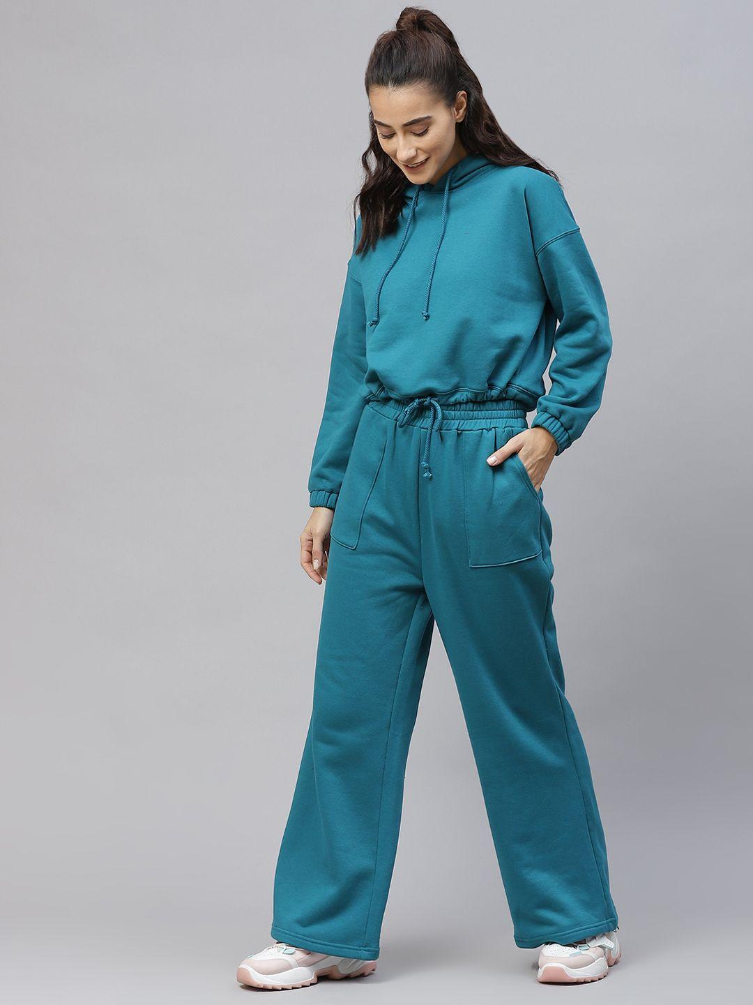 laabha women teal green solid tracksuit