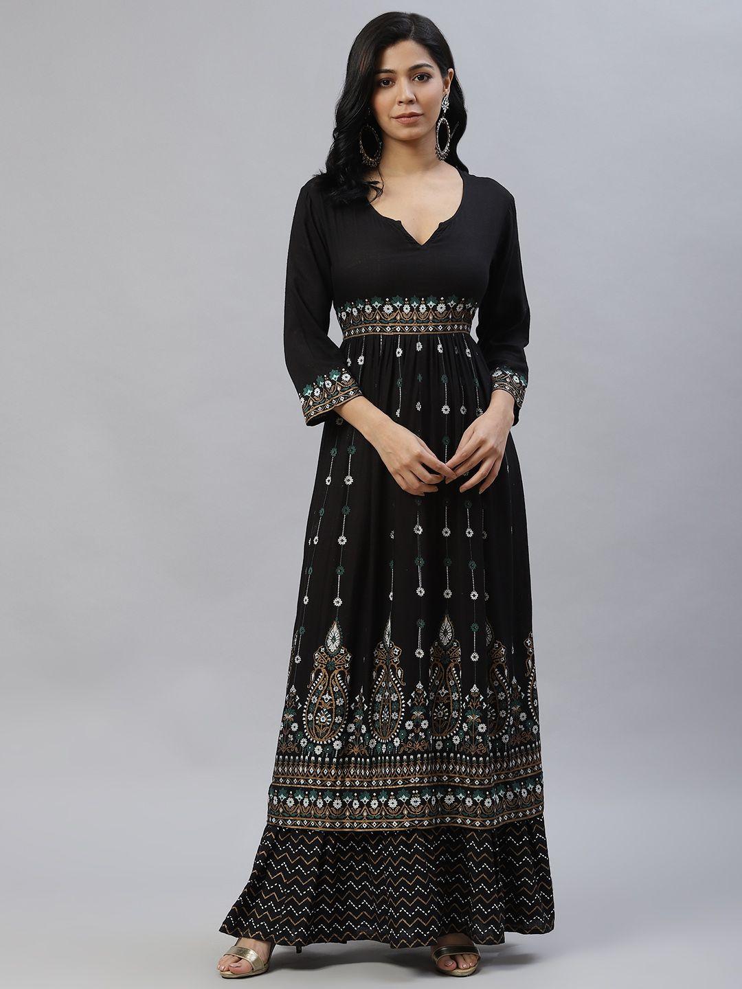 laado - pamper yourself black & off white ethnic motifs ethnic empire maxi dress