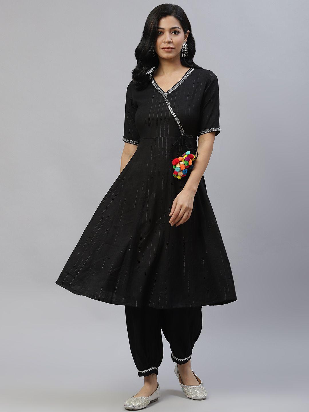 laado - pamper yourself women black yoke design panelled kurta with salwar