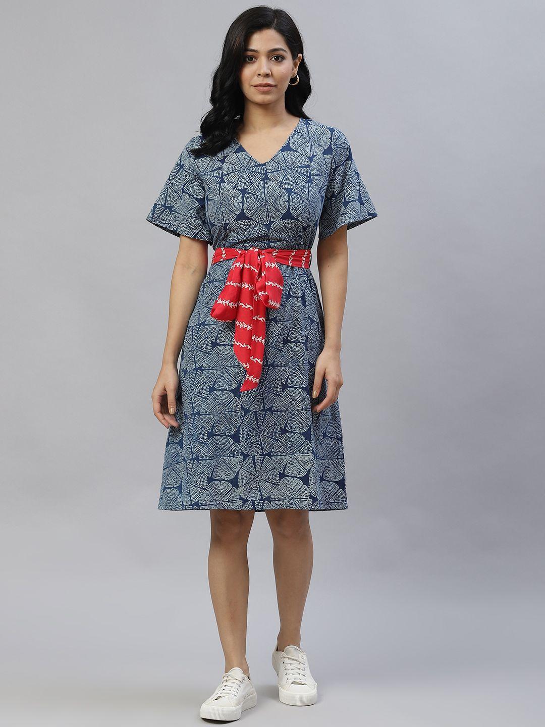 laado - pamper yourself blue sustainable  a-line dress with belt