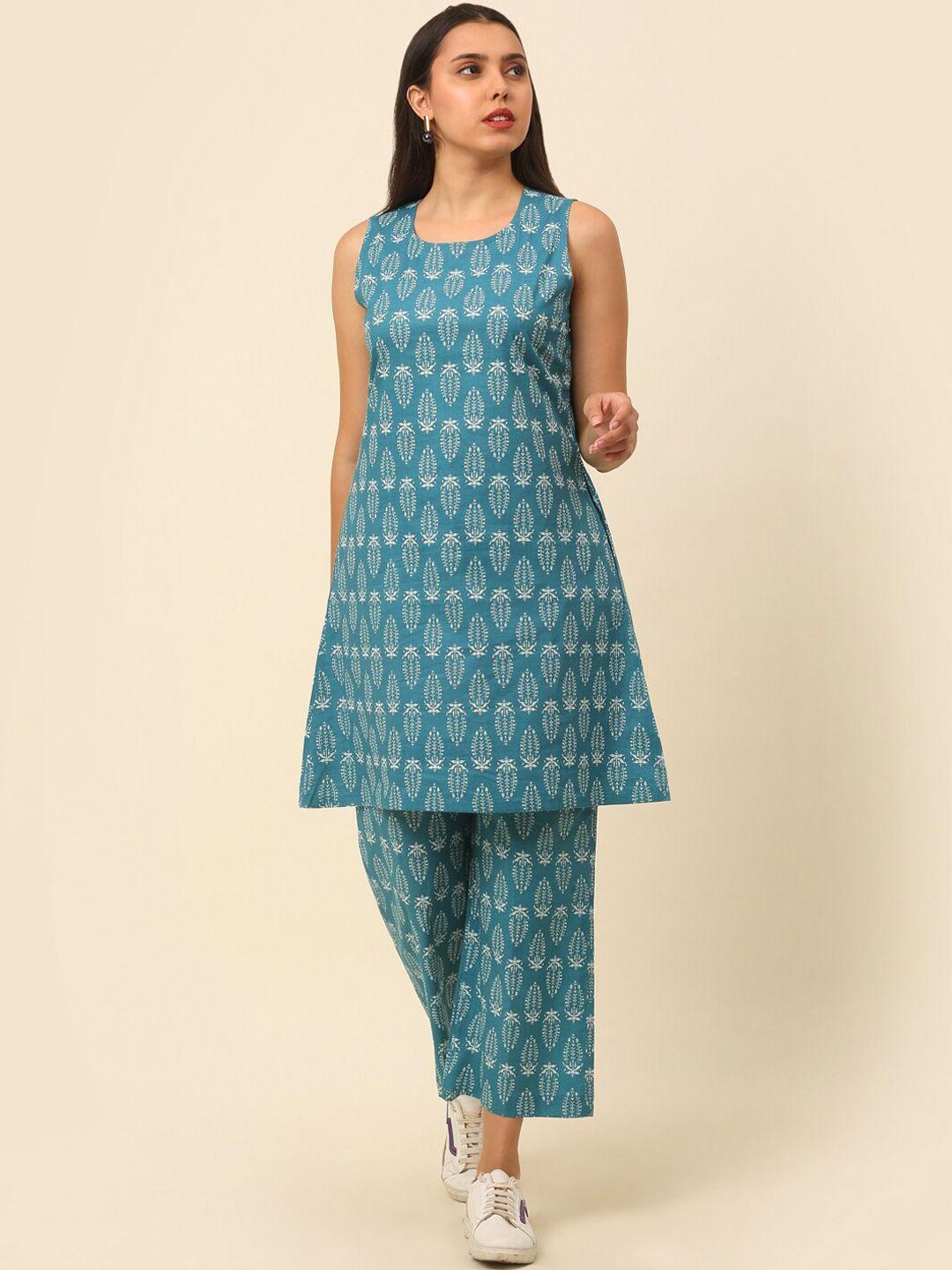 laado - pamper yourself ethnic motifs printed regular pure cotton kurta with palazzos