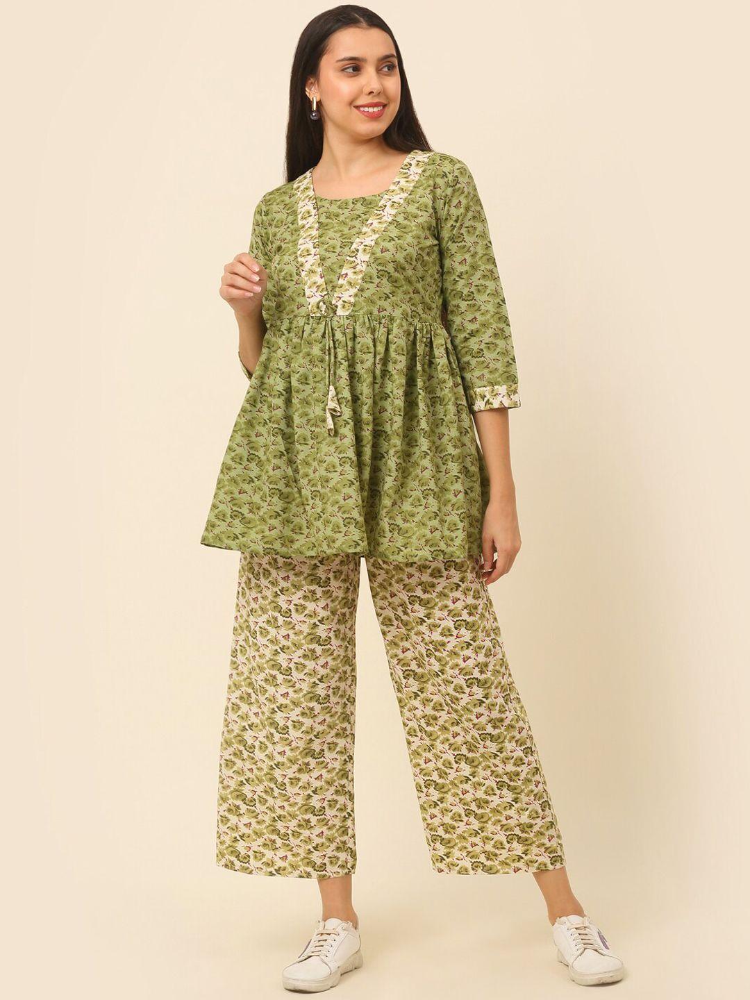 laado - pamper yourself floral printed pure cotton tunic top & palazzos