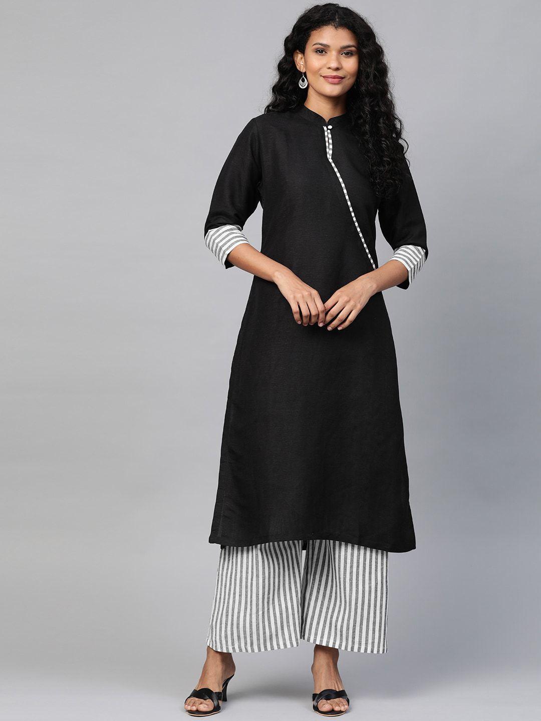 laado - pamper yourself women black solid a-line sustainable kurta