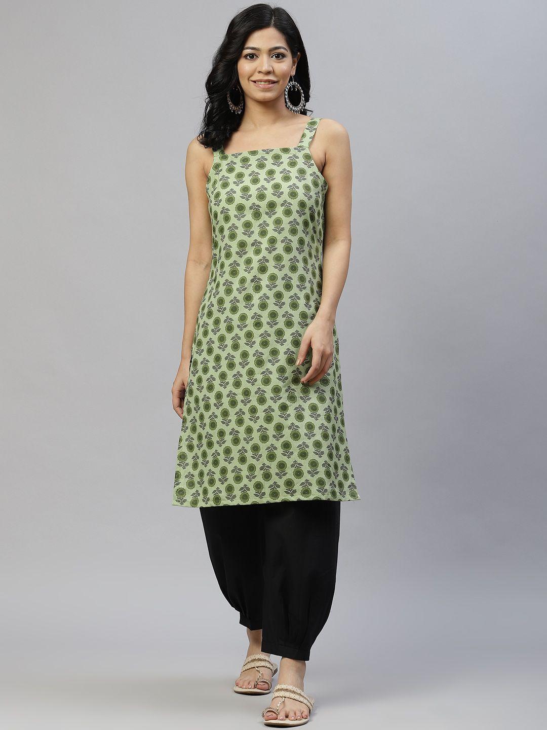 laado - pamper yourself women green floral printed kurta