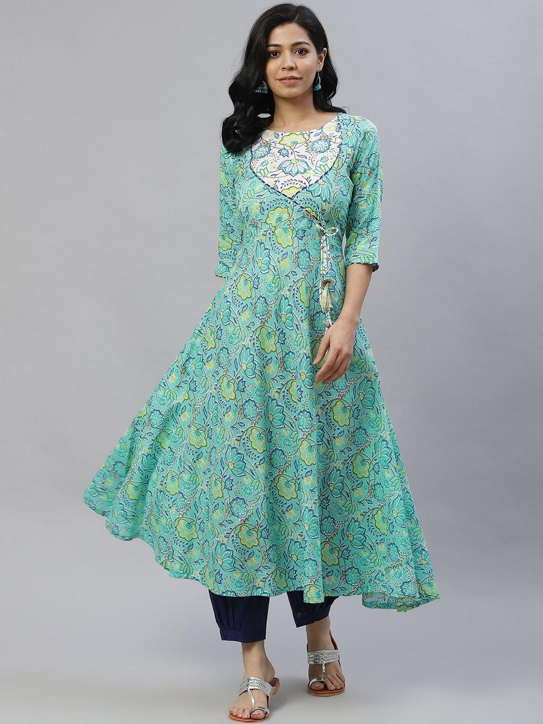 laado - pamper yourself women green floral printed kurta