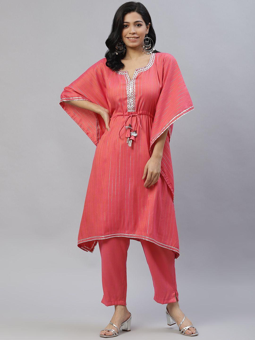 laado - pamper yourself women peach-coloured striped empire kurta with palazzos