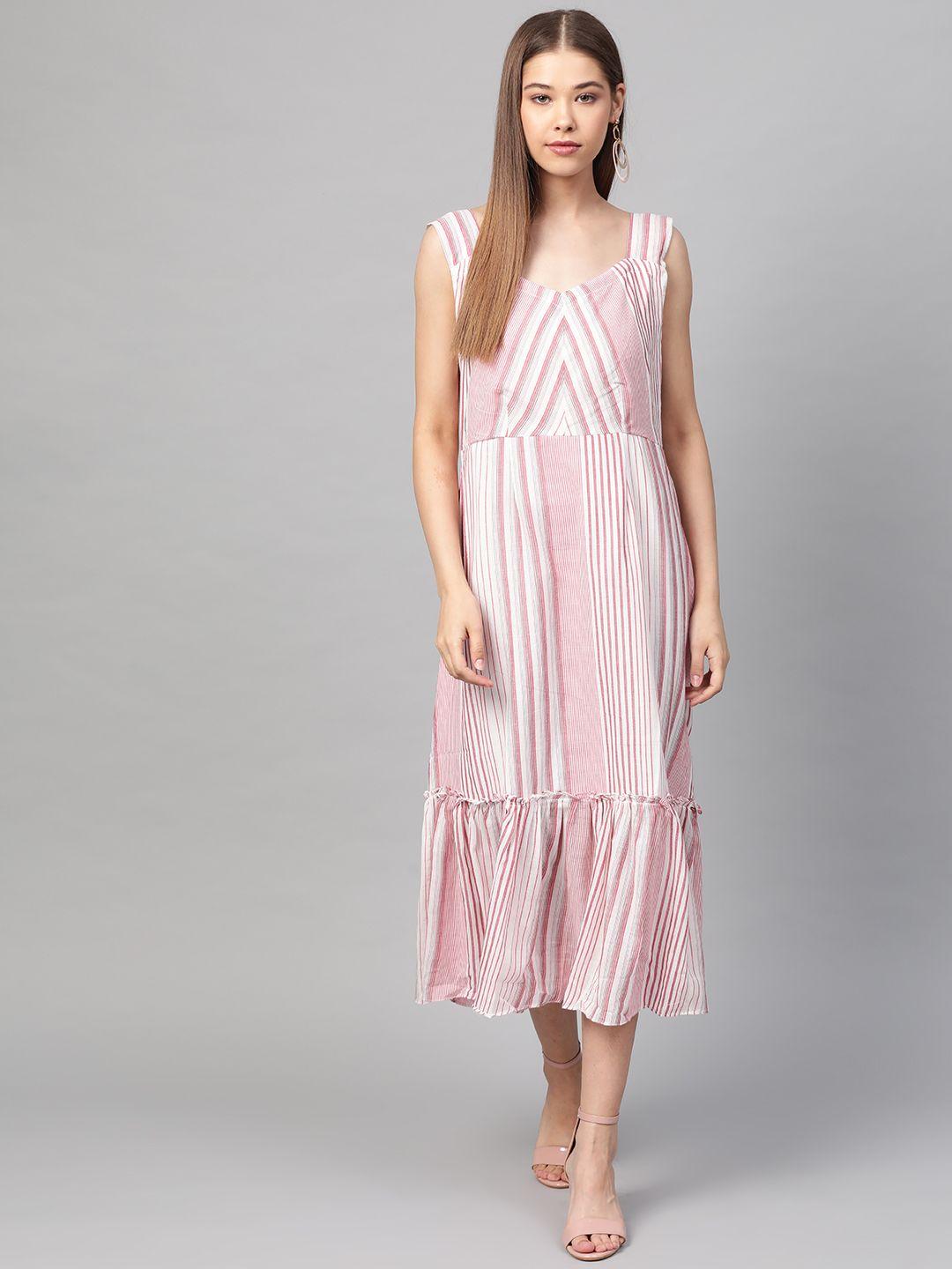 laado - pamper yourself women pink & white striped a-line dress