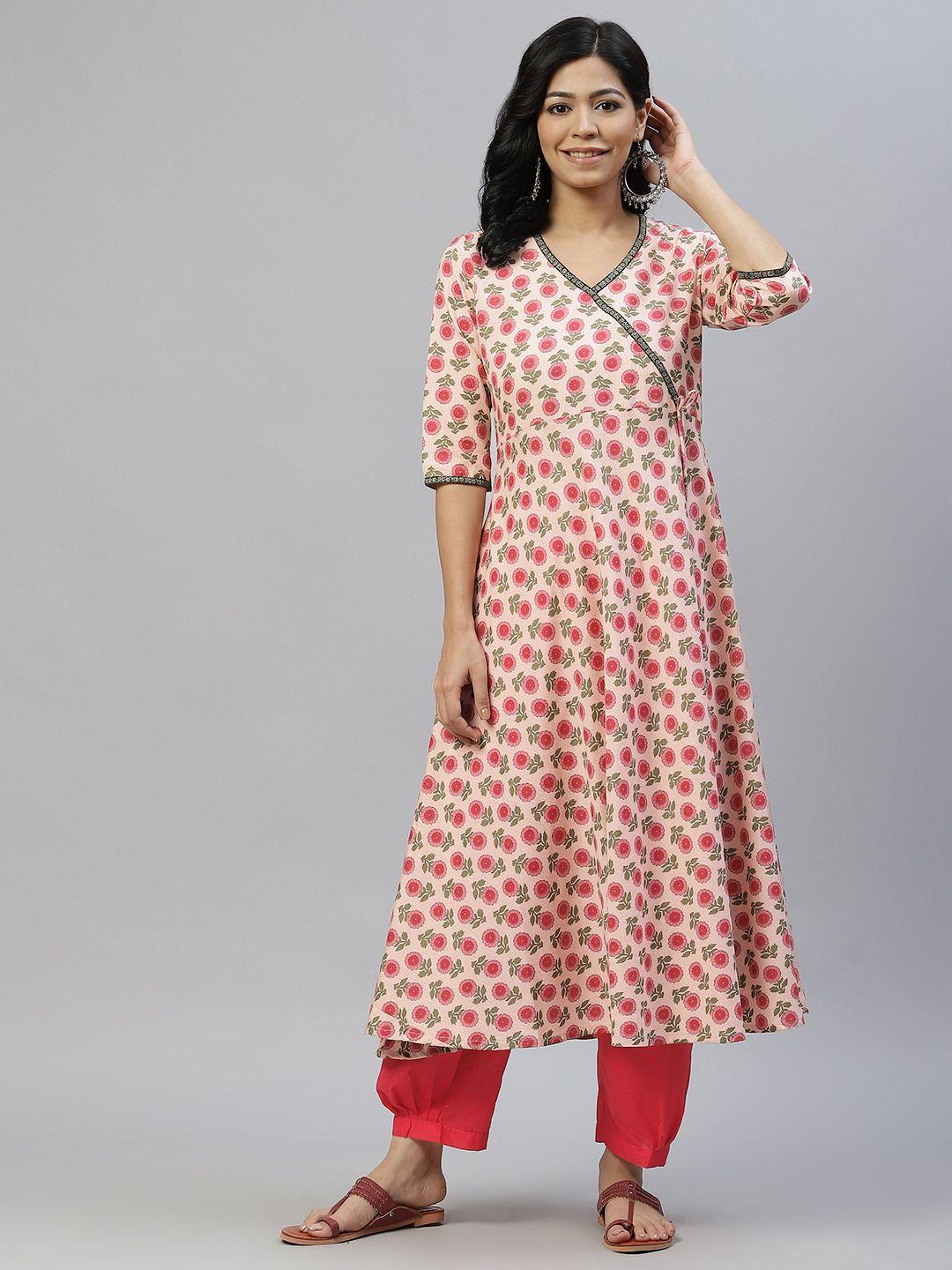 laado - pamper yourself women pink floral printed anarkali kurta