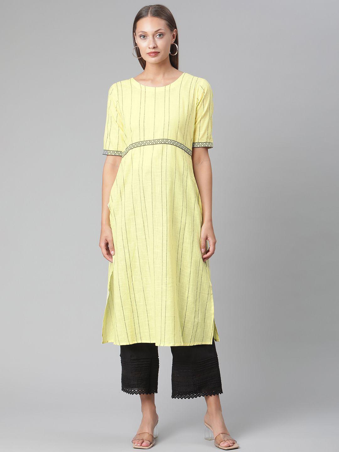 laado - pamper yourself women yellow striped handloom kurta