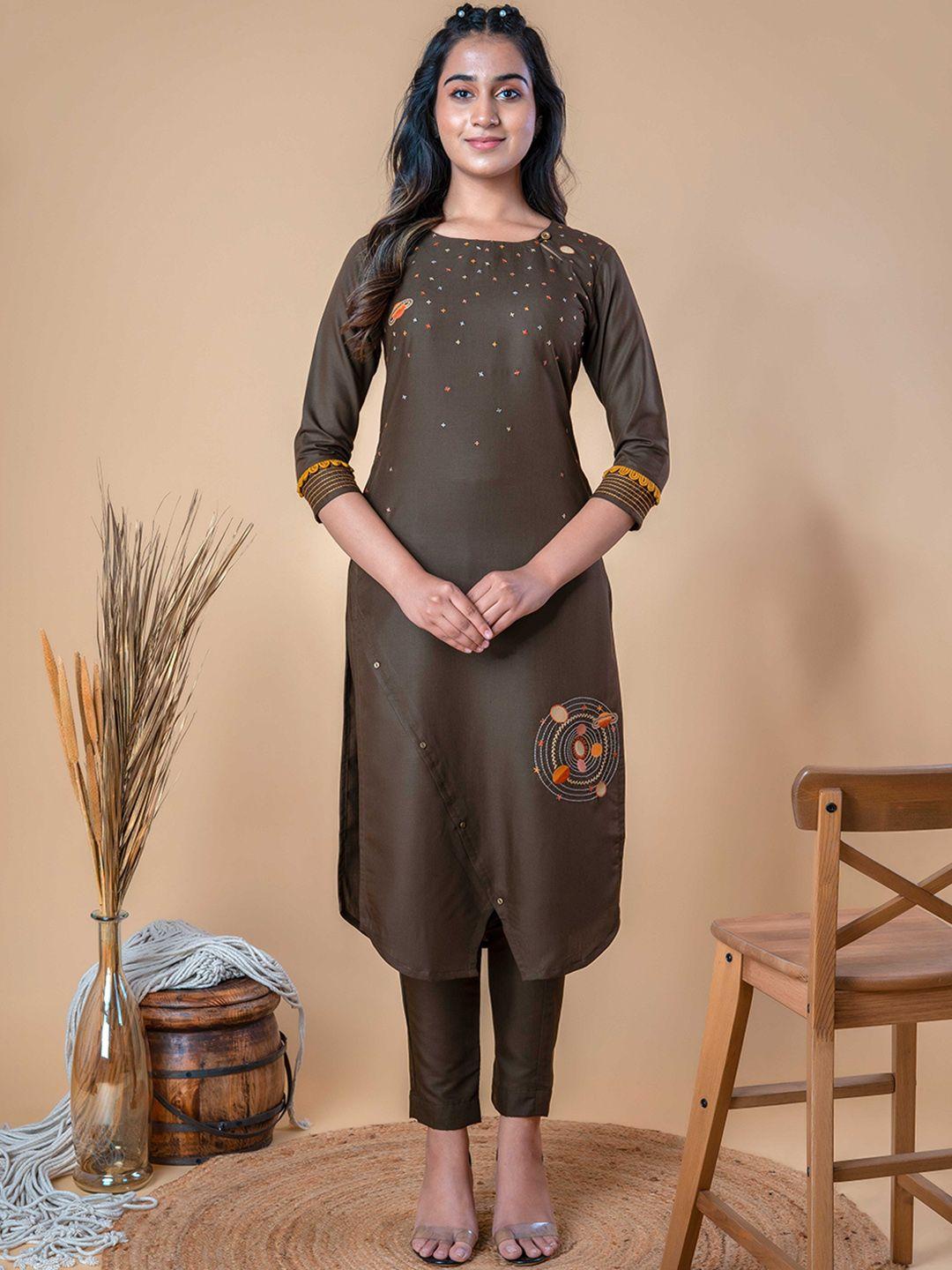 laakhi ethnic motifs embroidered round neck straight cotton kurta