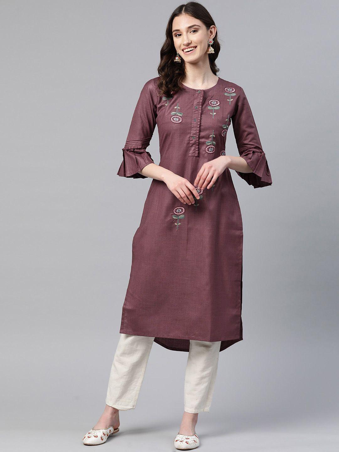 laakhi floral embroidered bell sleeves thread work kurta