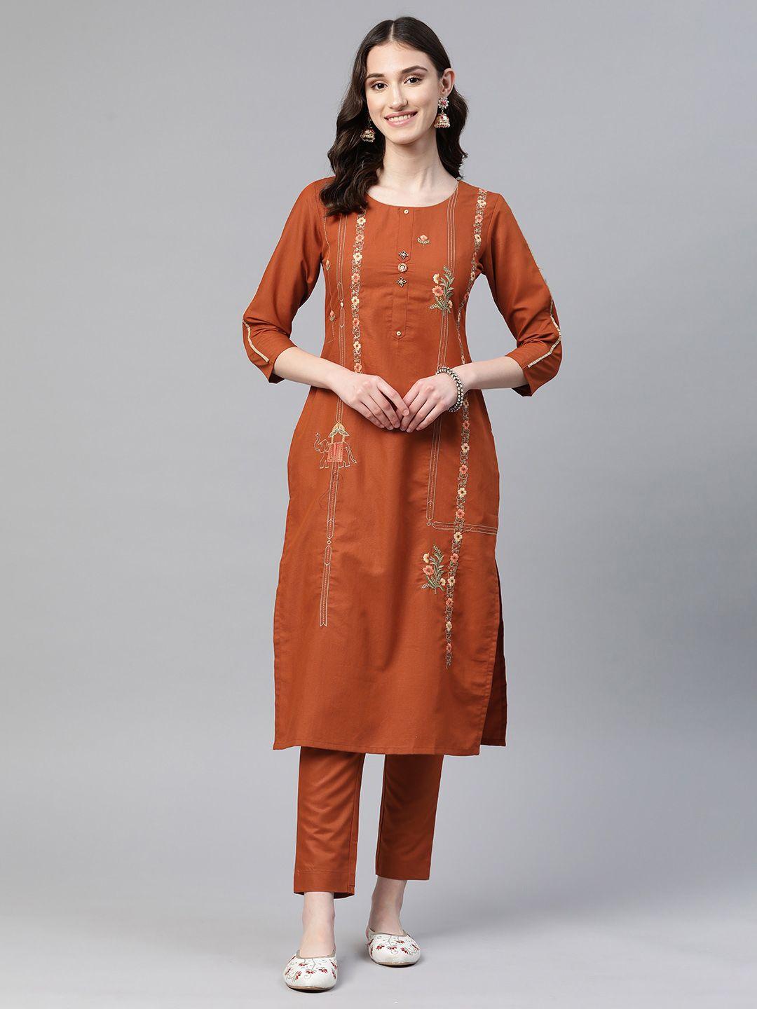 laakhi floral embroidered kantha work kurta with trousers