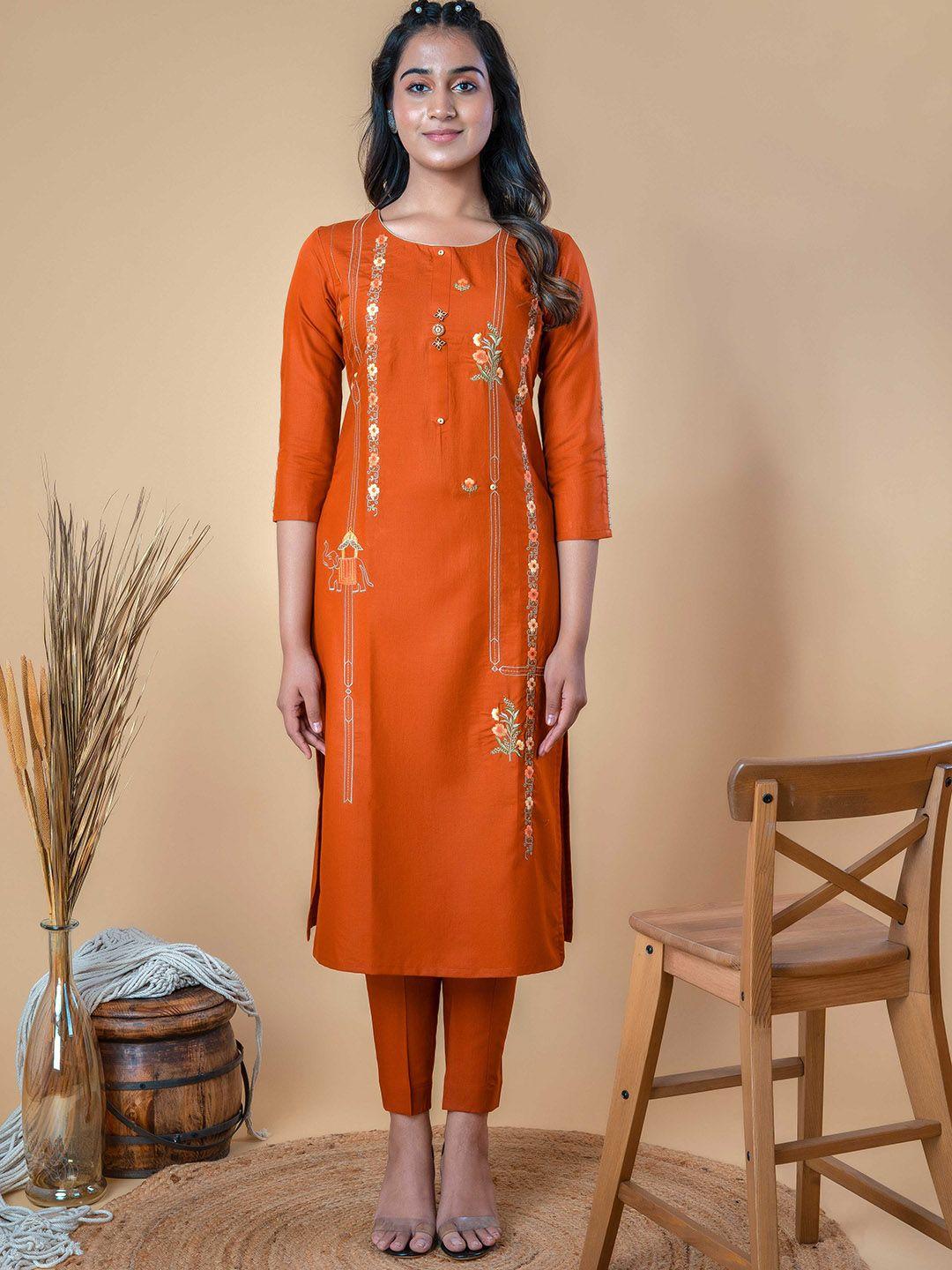 laakhi floral embroidered round neck pure cotton kurta