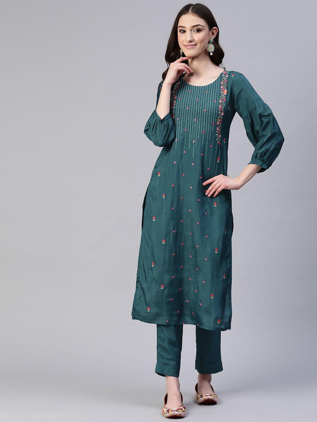 laakhi floral embroidered straight kurta with trousers