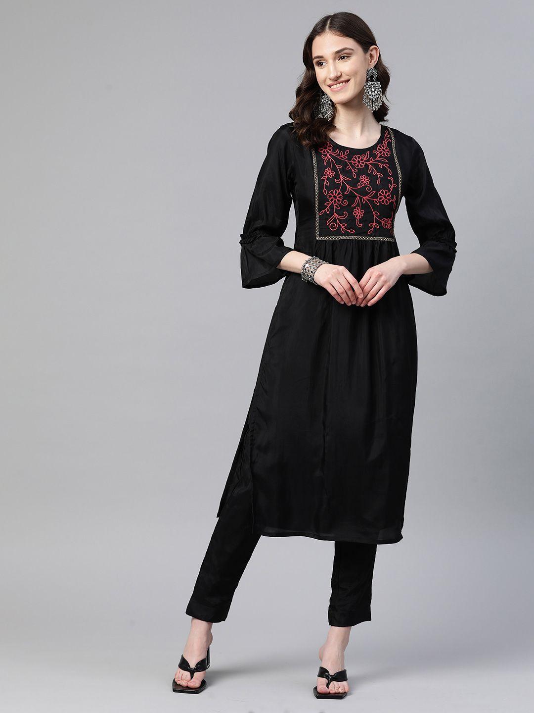 laakhi floral embroidered thread work kurta with trousers