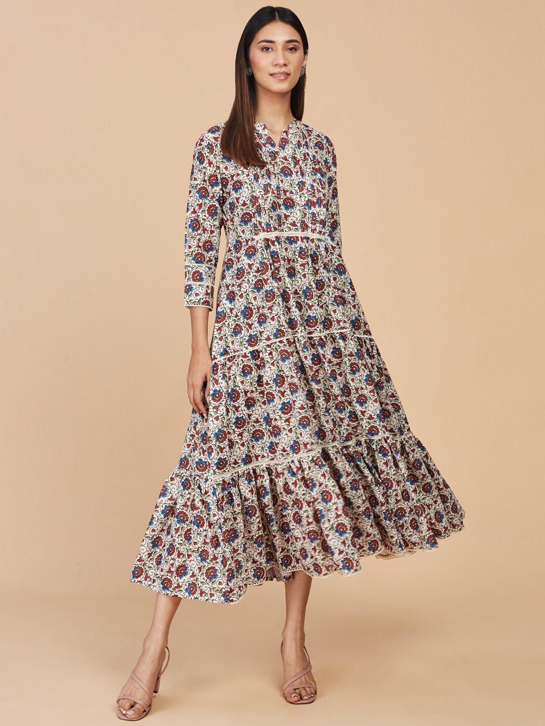 laakhi floral printed tiered gathered linen a-line ethnic dress