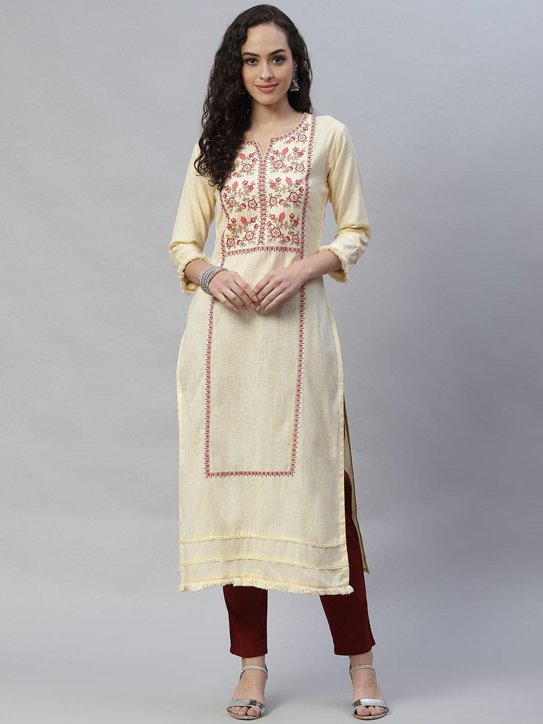 laakhi women yellow & red ethnic motifs printed kurta