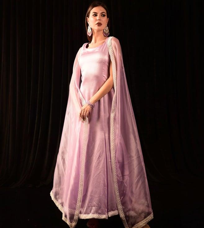 laalzari lavender anarkali gown with shrug