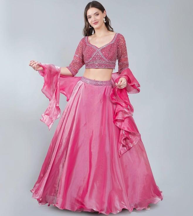 laalzari magenta pink crop-top with skirt