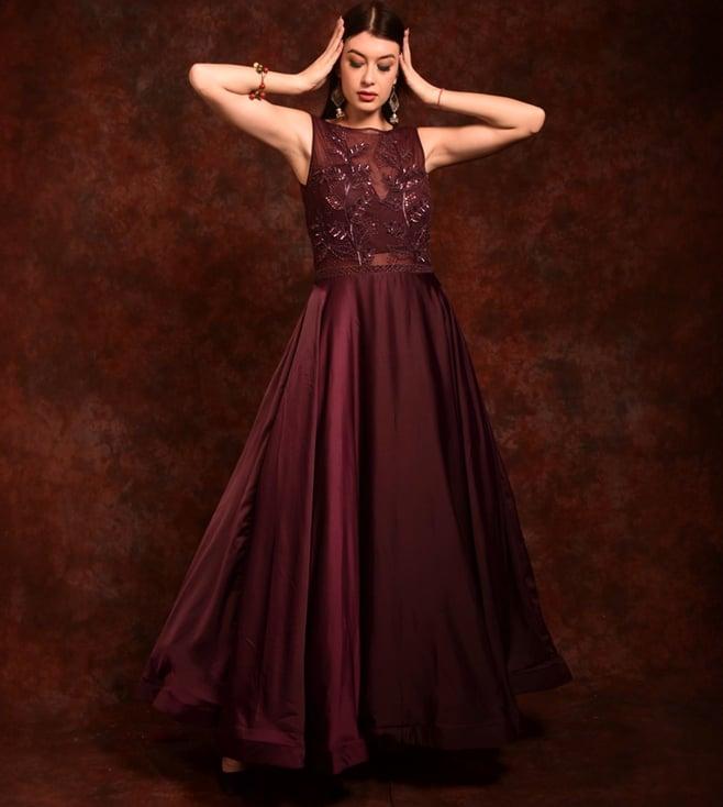 laalzari maroon embroidered gown