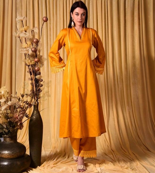 laalzari mustard a-line tunic with pant co-ord set