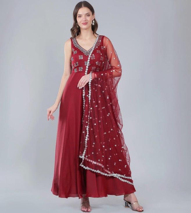 laalzari red anarkali gown