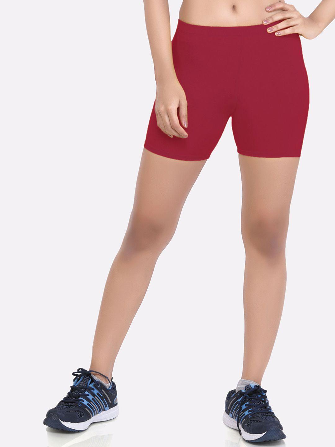 laasa sports women maroon skinny fit training or gym sports shorts