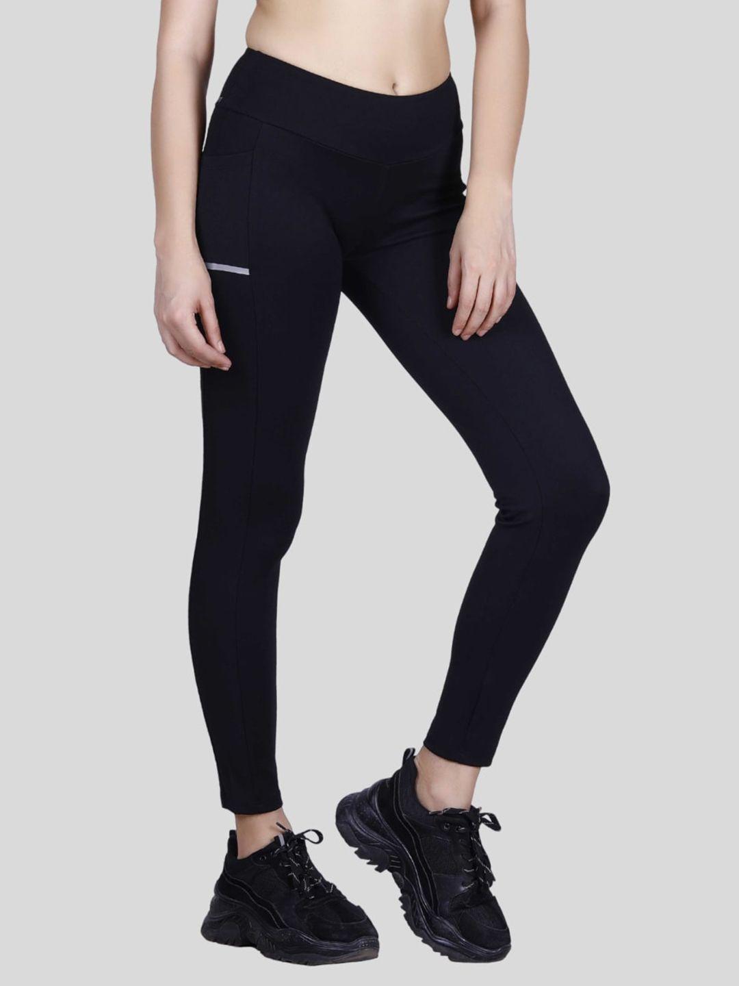 laasa  sports  women black solid just-dry ankle length workout tights